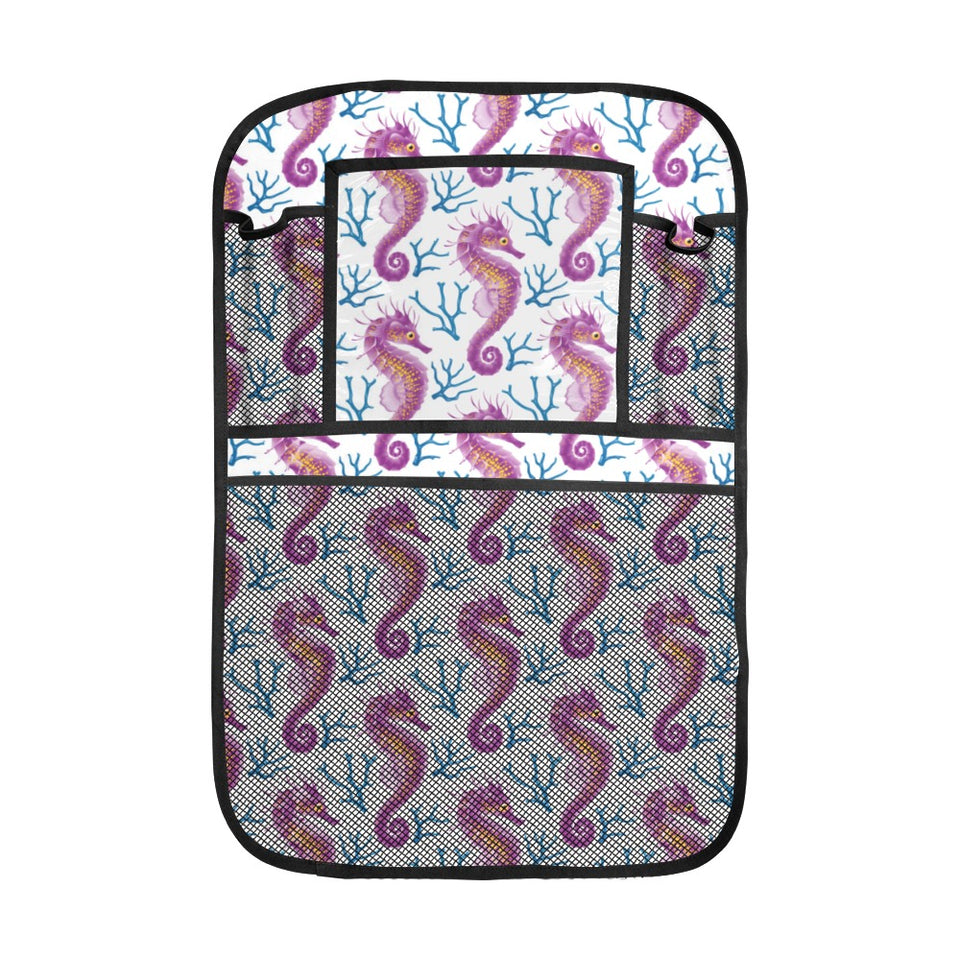 Purple seahorse blue coral pattern Car Seat Back Organizer