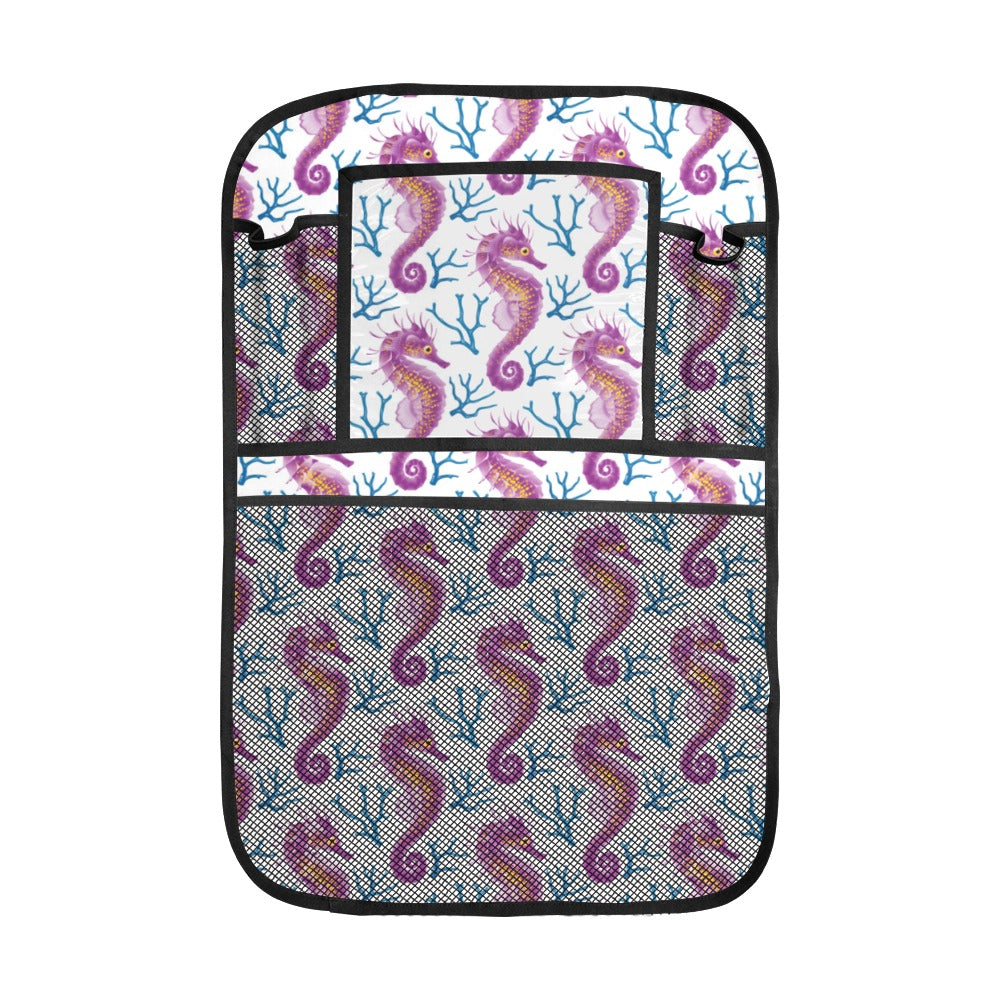 Purple seahorse blue coral pattern Car Seat Back Organizer
