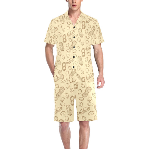 hand drawn peanuts pattern Men's V-Neck Short Pajama Set