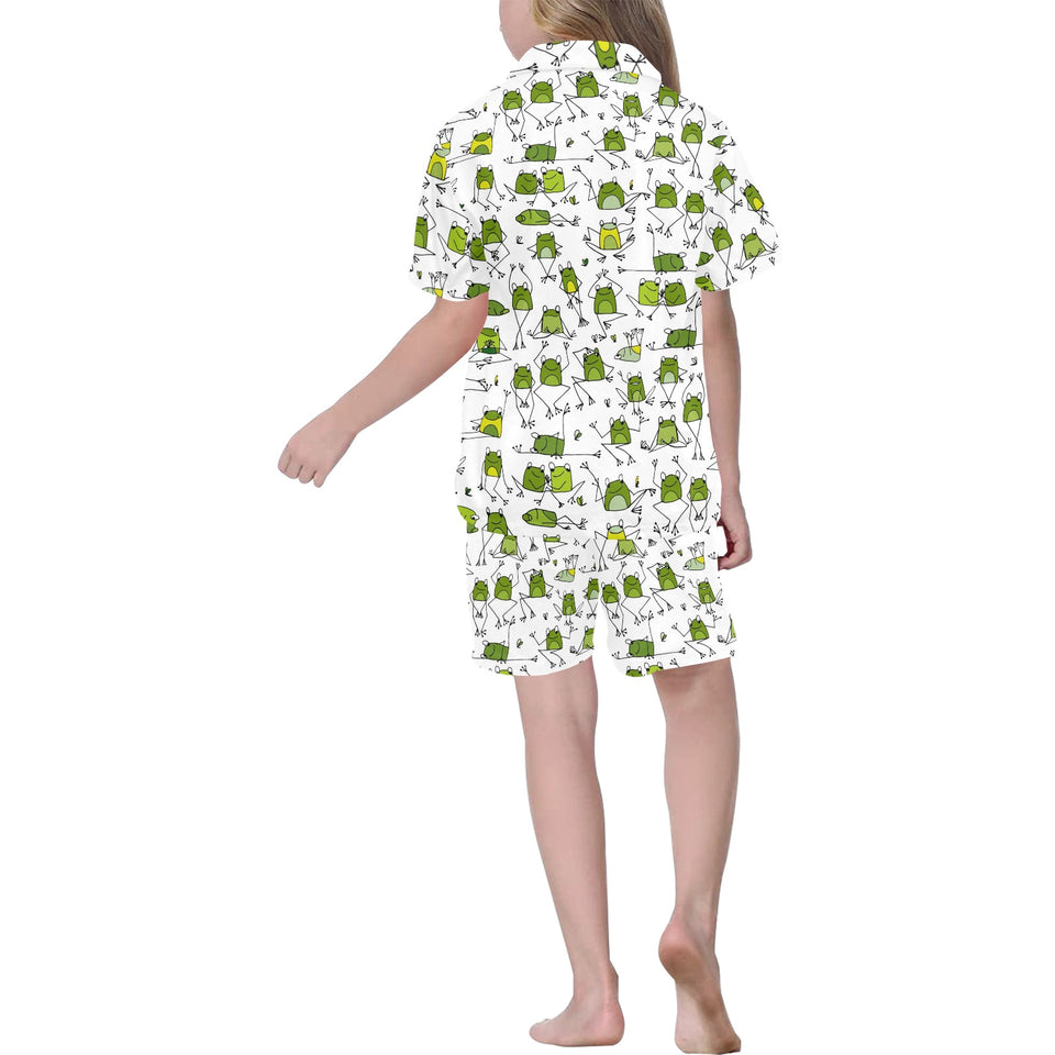 Sketch funny frog pattern Kids' Boys' Girls' V-Neck Short Pajama Set