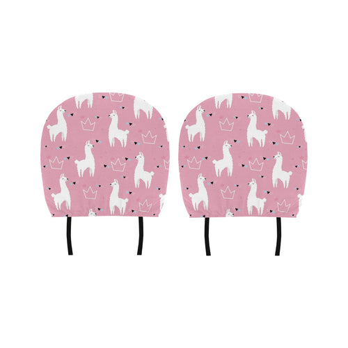 Llama Alpaca pink background Car Headrest Cover