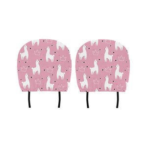 Llama Alpaca pink background Car Headrest Cover