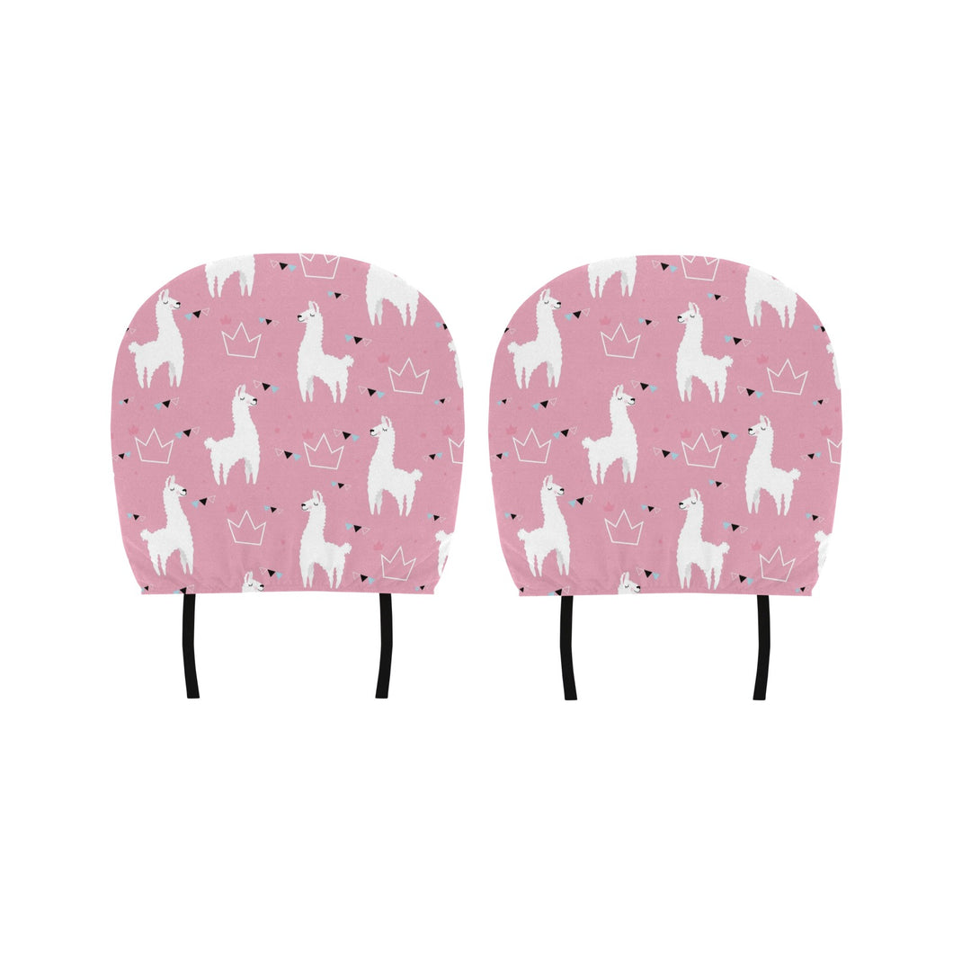 Llama Alpaca pink background Car Headrest Cover