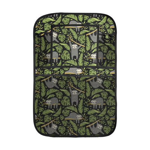 Cute sloths tropical palm leaves black background Car Seat Back Organizer