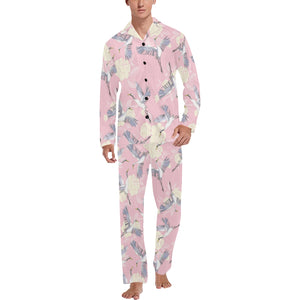 Japanese crane rose pattern Men's Long Pajama Set