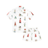 windmill design pattern Kids' Boys' Girls' V-Neck Short Pajama Set