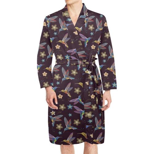 Hummingbird Pattern Print Design 04 Men's Long Sleeve Belted Night Robe