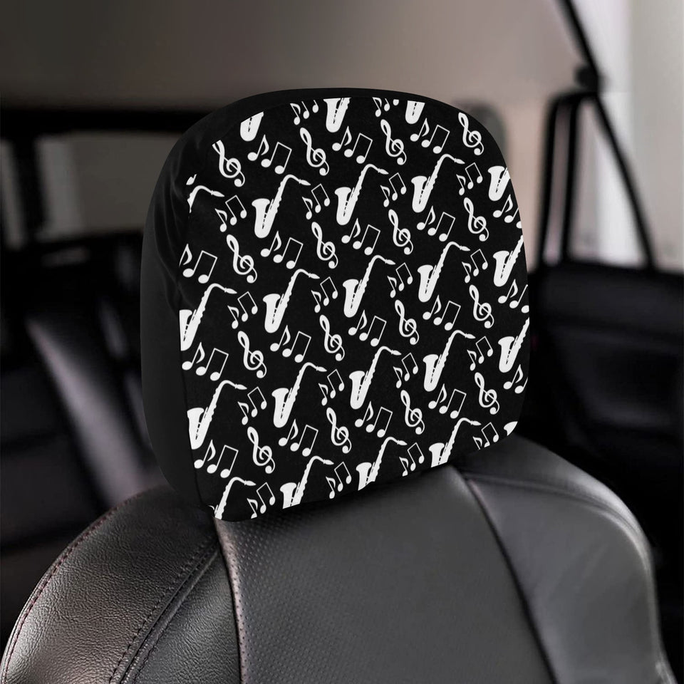 Saxophone music notes treble clef black white them Car Headrest Cover