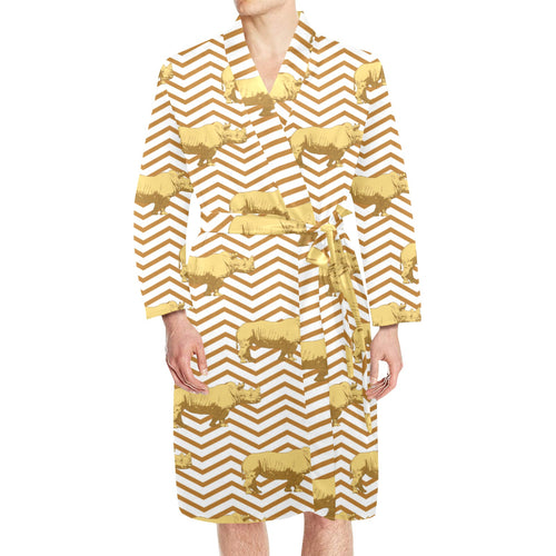 Rhino yellow theme pattern Men's Long Sleeve Belted Night Robe