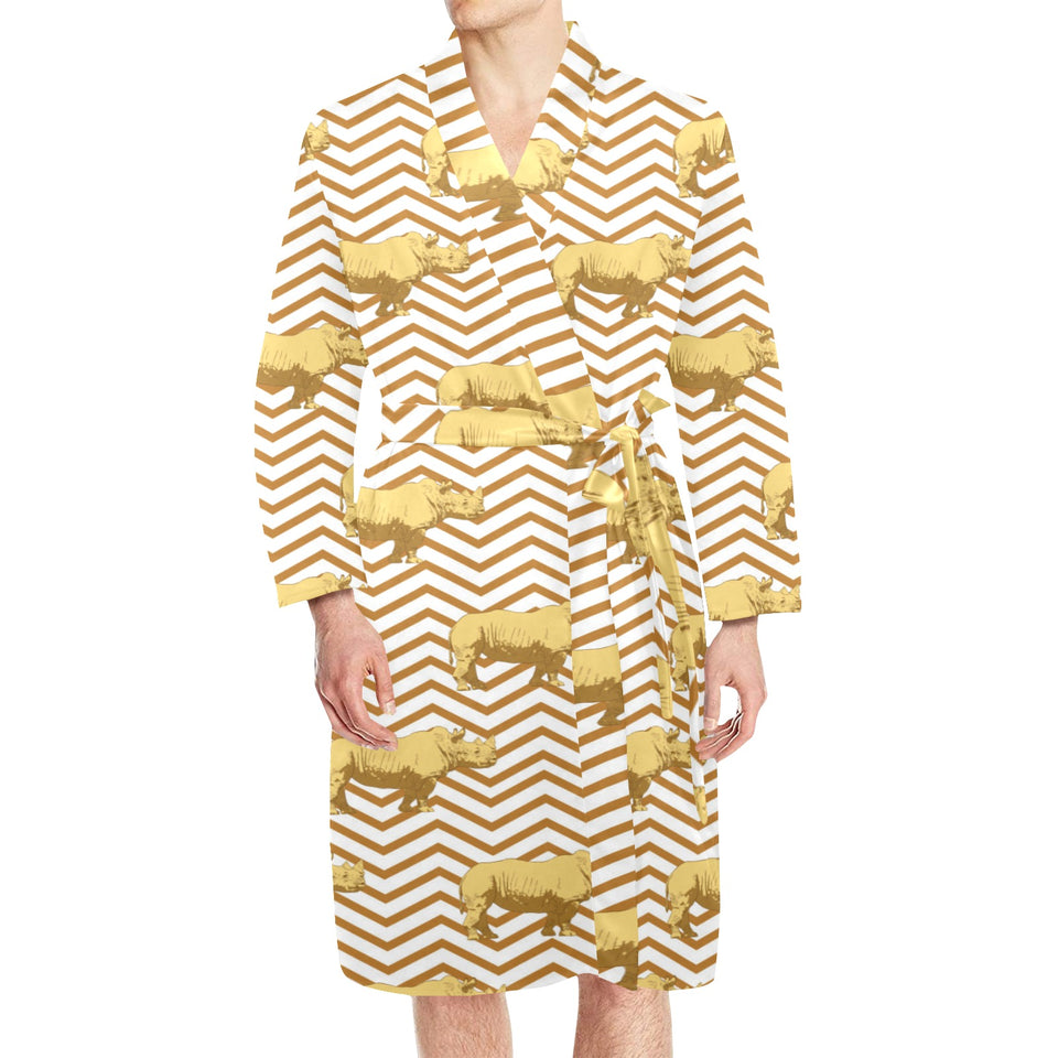 Rhino yellow theme pattern Men's Long Sleeve Belted Night Robe