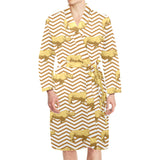 Rhino yellow theme pattern Men's Long Sleeve Belted Night Robe