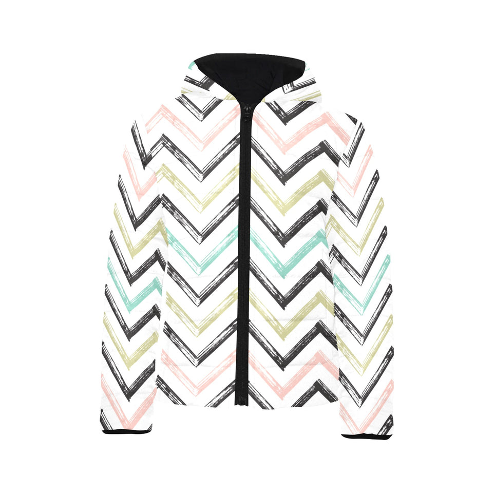 zigzag chevron paint pattern Kids' Boys' Girls' Padded Hooded Jacket