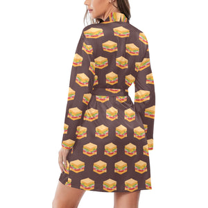 Sandwich Pattern Print Design 04 Women's Long Sleeve Belted Night Robe