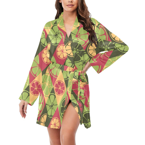 Cool Geometric lime pattern Women's Long Sleeve Belted Night Robe