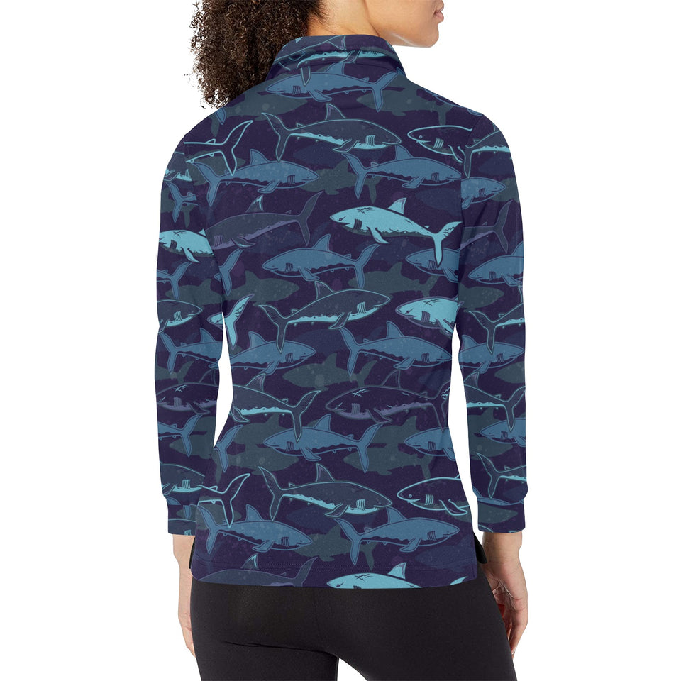 Shark pattern Women's Long Sleeve Polo Shirt