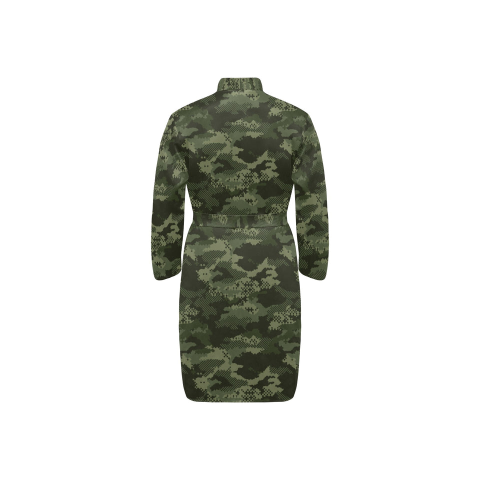 Digital Green camouflage pattern Men's Long Sleeve Belted Night Robe