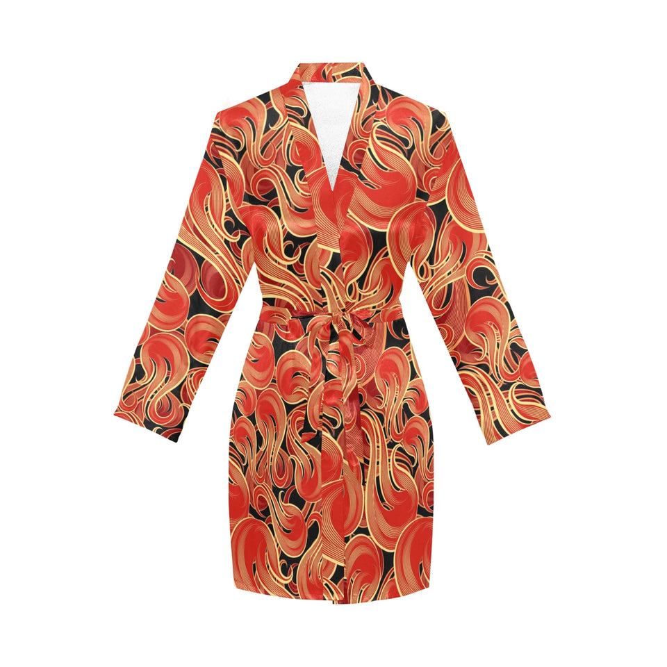 Fire flame pattern Women's Long Sleeve Belted Night Robe