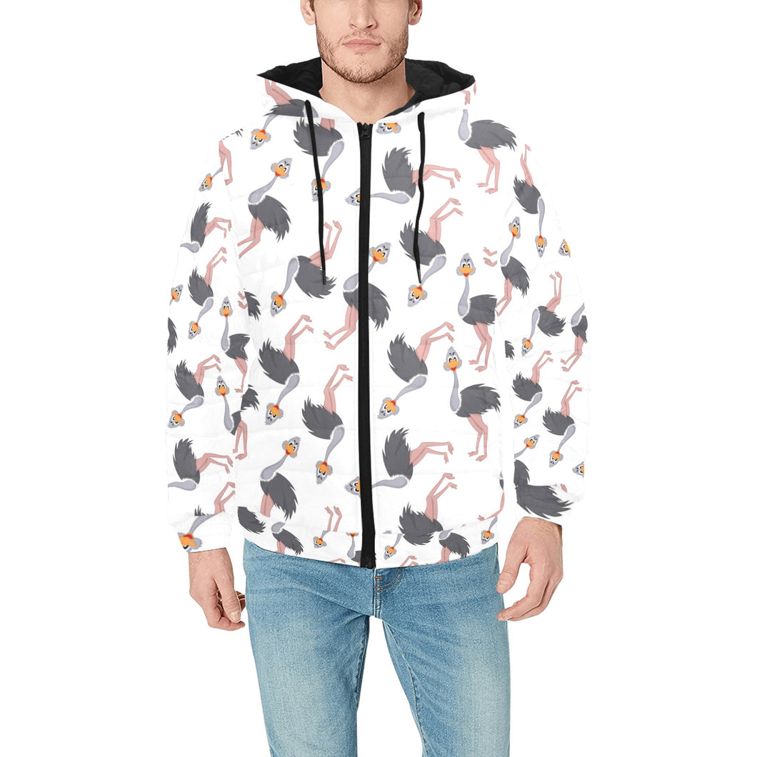Ostrich Pattern Print Design 02 Men's Padded Hooded Jacket