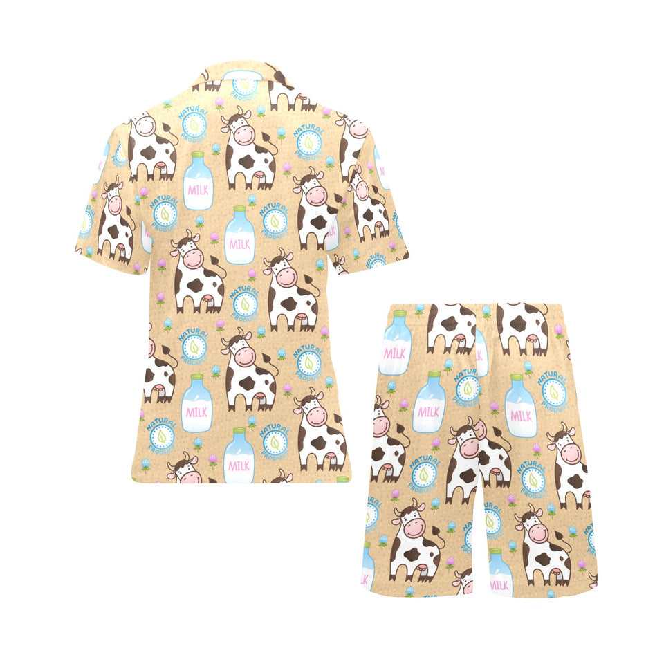 Cow bottle of milk pattern Men's V-Neck Short Pajama Set