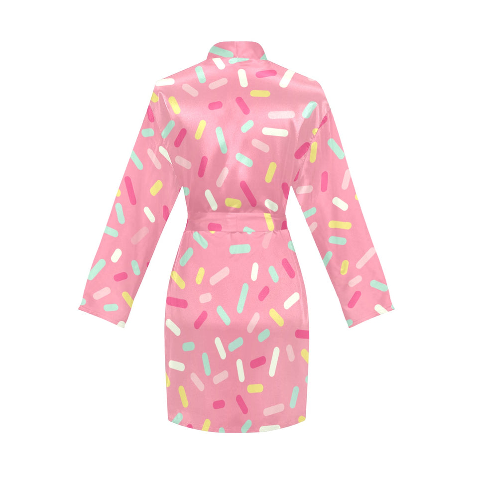 Pink donut glaze candy pattern Women's Long Sleeve Belted Night Robe