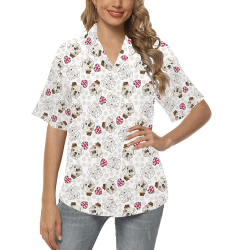 English Bulldog Pattern Print Design 01 Women's All Over Print Hawaiian Shirt