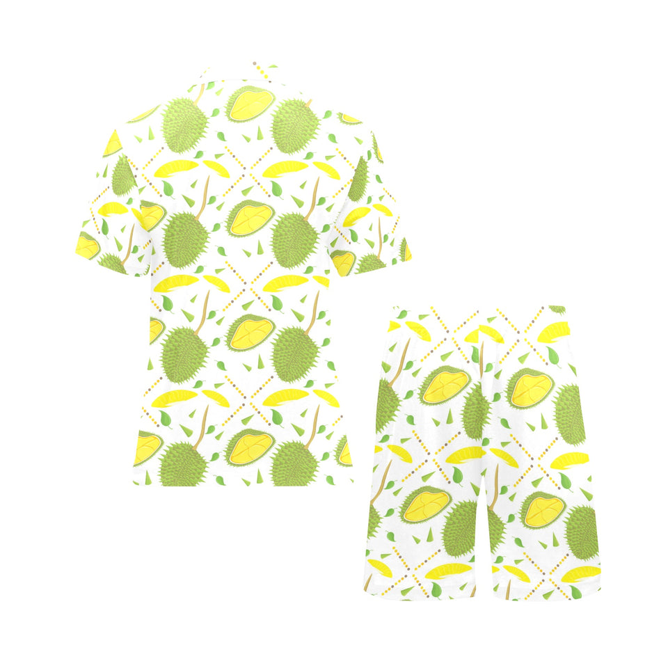 Durian pattern background Men's V-Neck Short Pajama Set