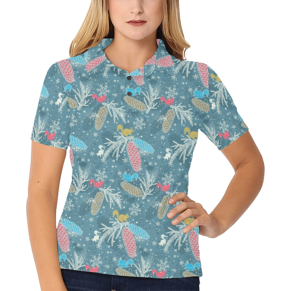 Squirrel Pattern Print Design 01 Women's All Over Print Polo Shirt