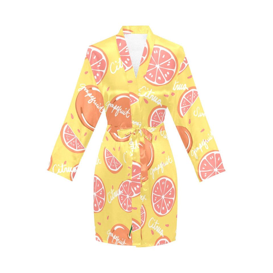 Grapefruit yellow background Women's Long Sleeve Belted Night Robe