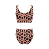 Lips Pattern Print Design 02 Chest Bowknot High Waisted Bikini Swimsuit