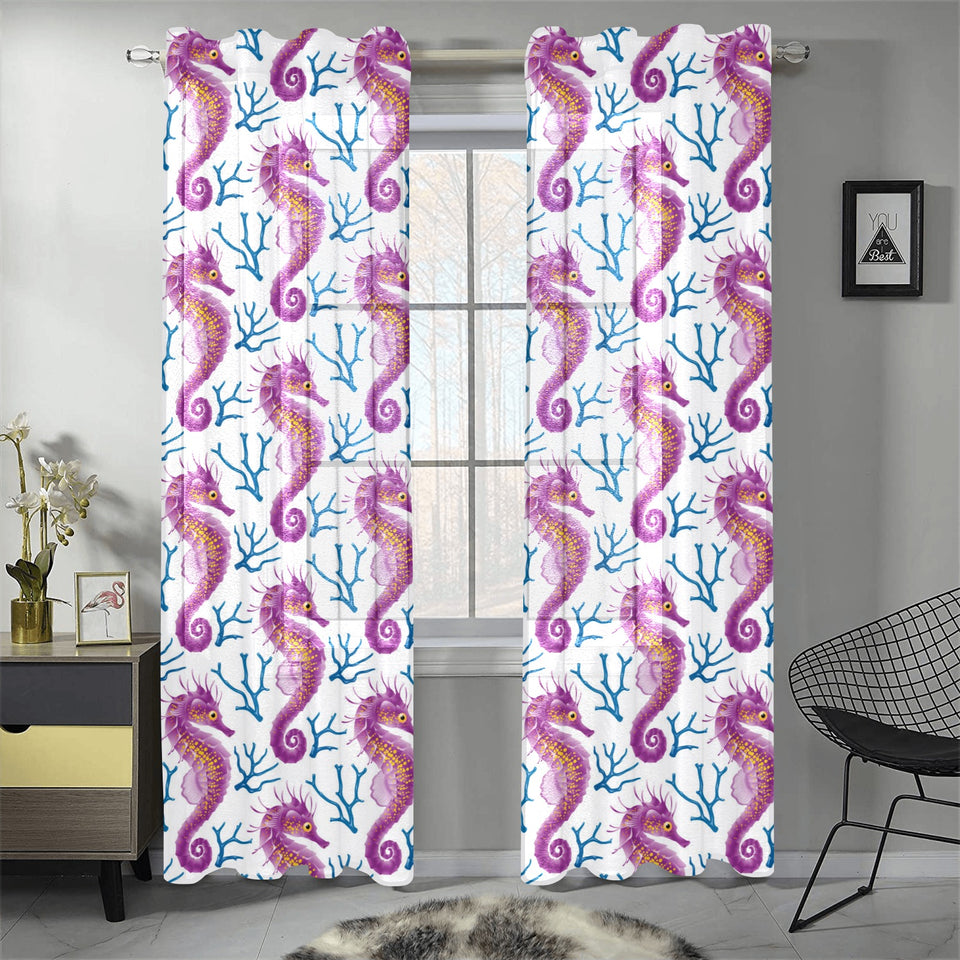 Purple seahorse blue coral pattern Gauze Curtain
