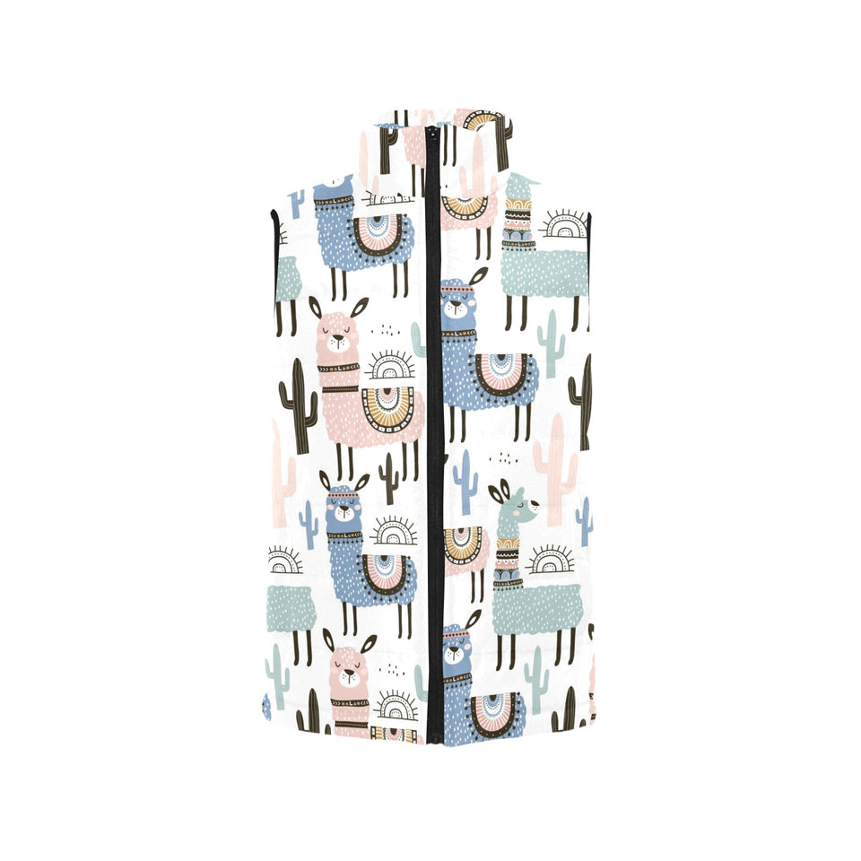 lama Alpaca cactus hand drawn pattern Women's Padded Vest