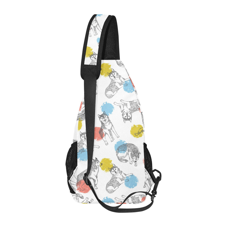 Siberian husky and colorful circle pattern All Over Print Chest Bag