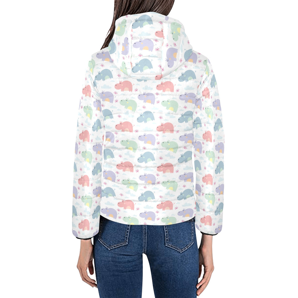 Hippopotamus Pattern Print Design 03 Women's Padded Hooded Jacket