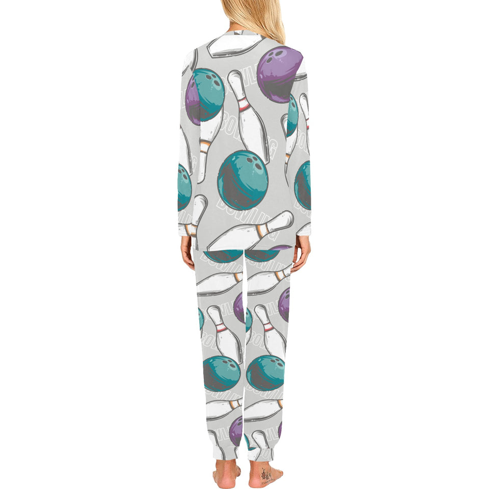 Bowling ball and pin gray background Women's All Over Print Pajama Set