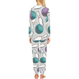 Bowling ball and pin gray background Women's All Over Print Pajama Set