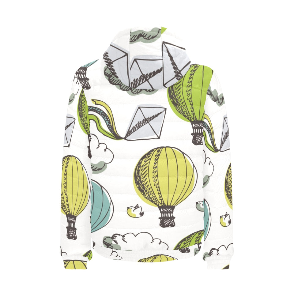 Hot Air Balloon Bird Cloud Pattern Men's Padded Hooded Jacket