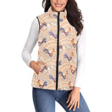 Cute rooster chicken cock floral ornament backgrou Women's Padded Vest