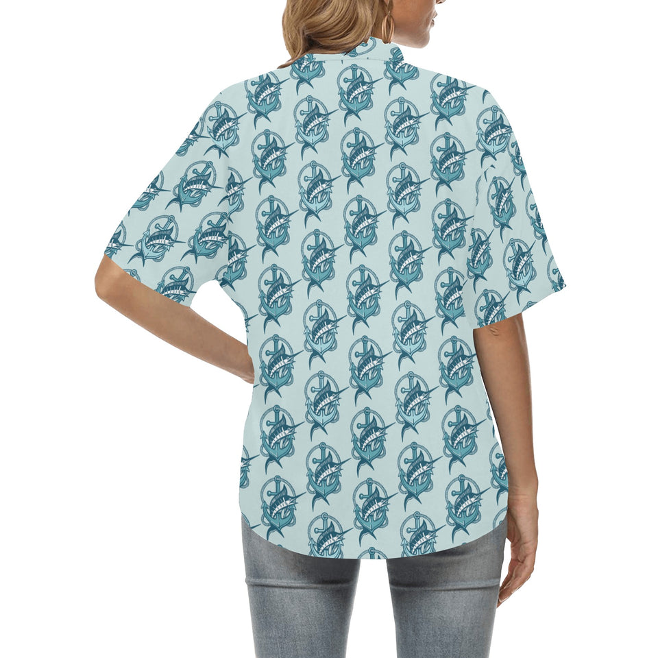 Swordfish Pattern Print Design 05 Women's All Over Print Hawaiian Shirt