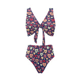 British Pattern Print Design 02 Chest Bowknot High Waisted Bikini Swimsuit