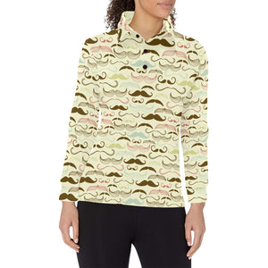 Mustache Beard Pattern Print Design 01 Women's Long Sleeve Polo Shirt