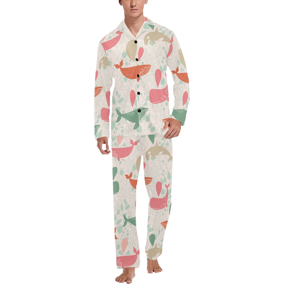 Cute whale pattern Men's Long Pajama Set