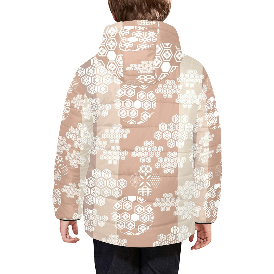 Beautiful hexagon japanese pattern Kids' Boys' Girls' Padded Hooded Jacket