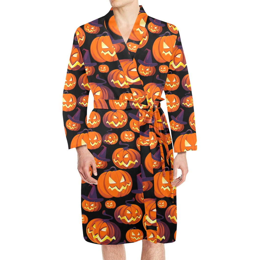 Halloween Pumpkin pattern Men's Long Sleeve Belted Night Robe
