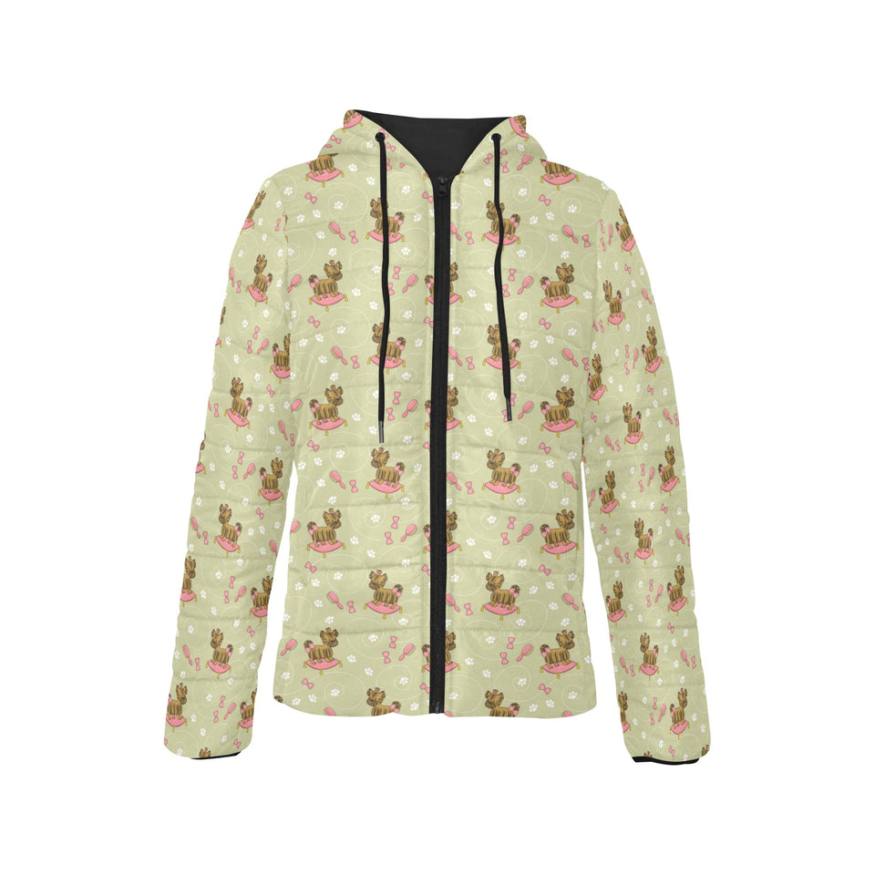 Yorkshire Terrier Pattern Print Design 01 Women's Padded Hooded Jacket