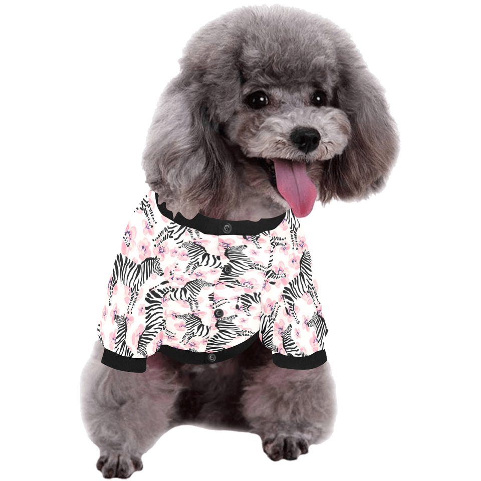 Zebra pink flower background All Over Print Pet Dog Round Neck Fuzzy Shirt