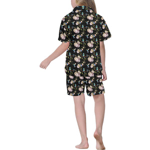 Hummingbird Pattern Print Design 03 Kids' Boys' Girls' V-Neck Short Pajama Set