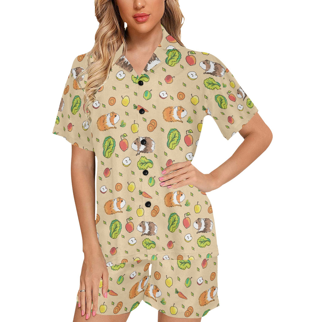Guinea Pig Pattern Print Design 05 Women's V-Neck Short Pajama Set