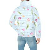Watercolor Tulips pattern Men's Padded Hooded Jacket