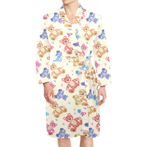 Teddy Bear Pattern Print Design 05 Men's Long Sleeve Belted Night Robe