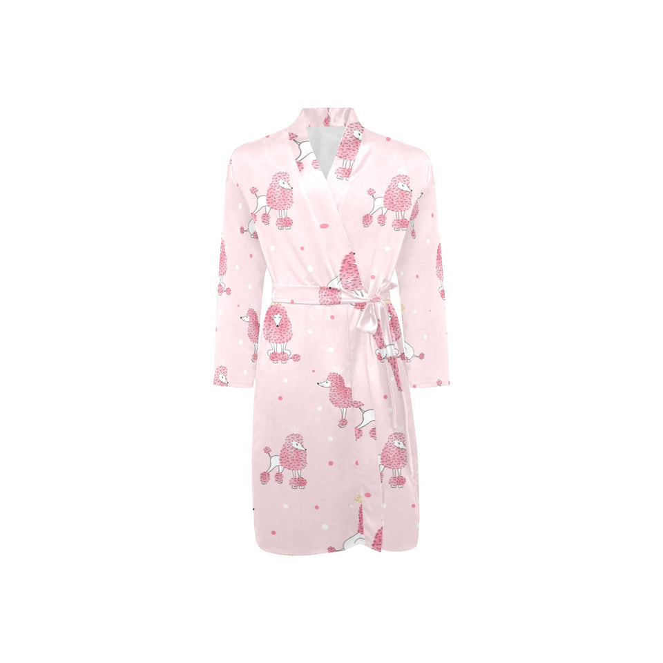 Poodle dog pink color theme Men's Long Sleeve Belted Night Robe